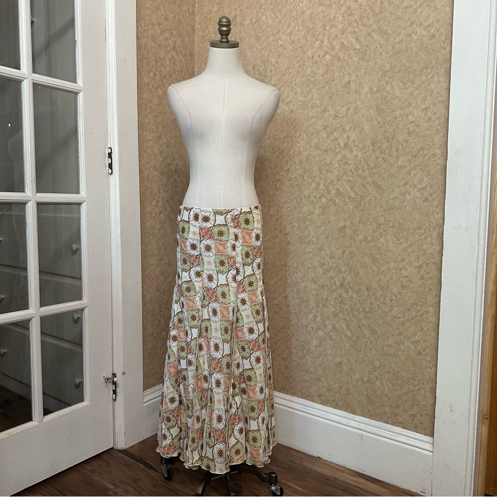 VTG Y2K 2000s Patchwork Boho Earth Tones Ruffle Maxi Skirt